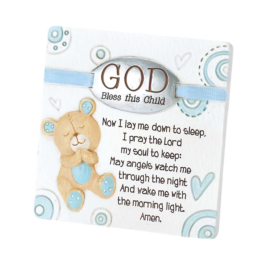 Dicksons Boy God Bless This Child Baby Blue 4 x 4 Resin Table Top Sign Plaque Decoration
