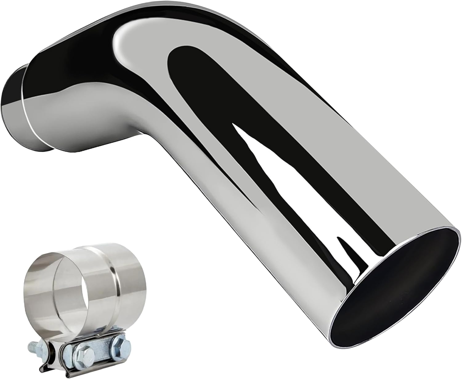 Universal 5" to 7" Exhaust Elbow Pipe with Steel Clamp - Silver Chrome or Black Painted for Car, Truck & Diesel