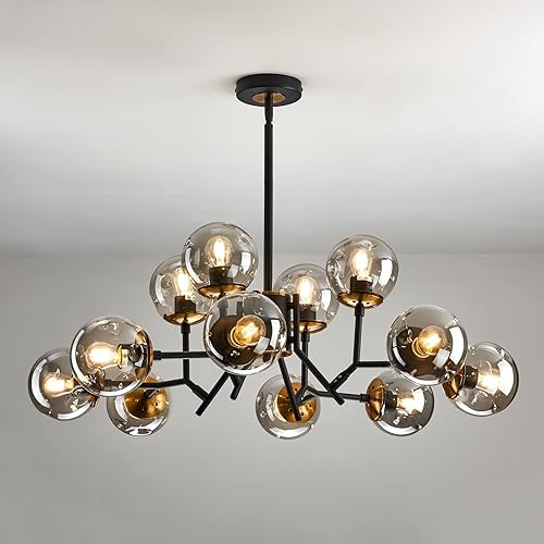 UOFUS 12-Light Glass Globe Sputnik Chandelier Mid-Century Modern Matte Black