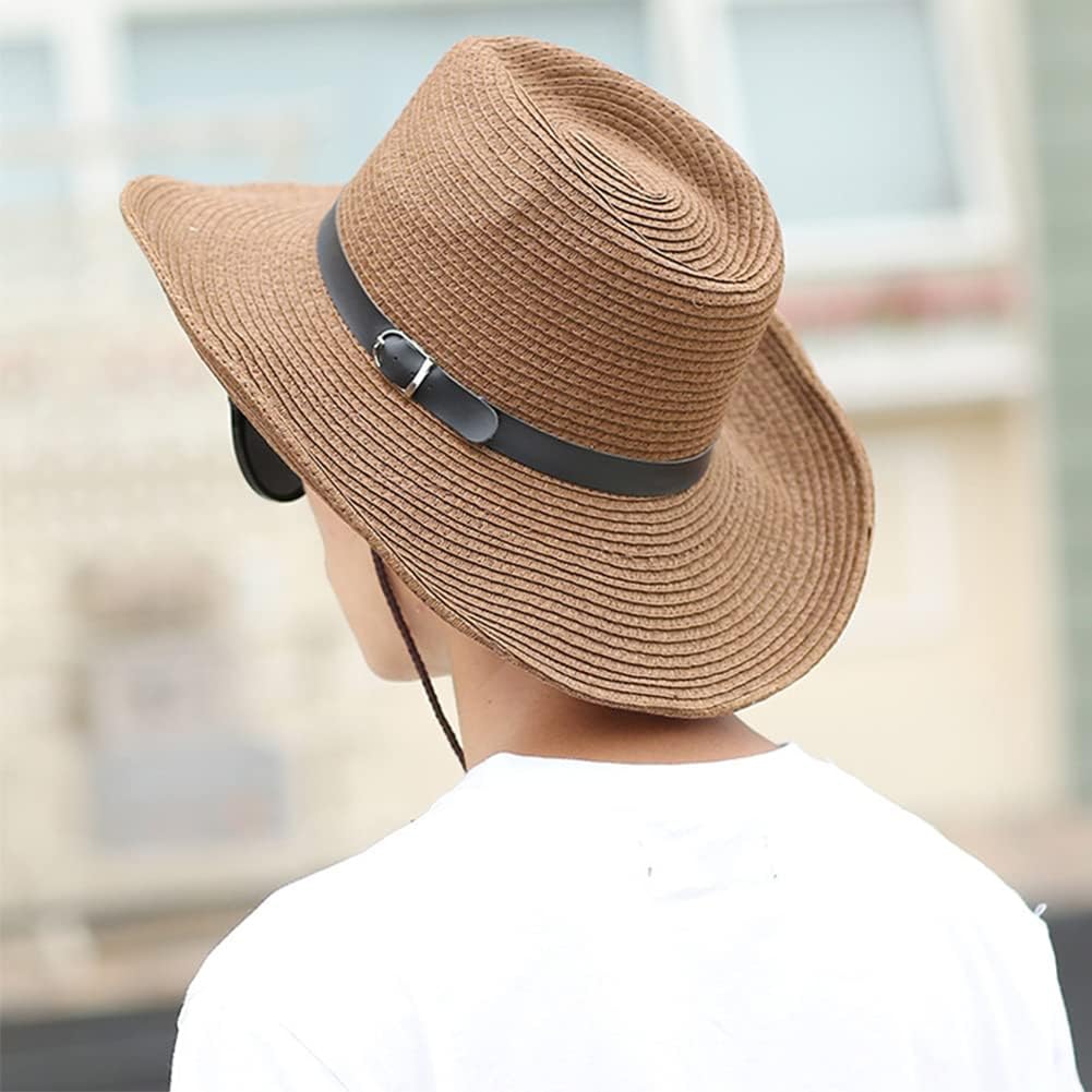 SIQITECHNO Straw Cowboy Hat for Men Women Cowgirl Western Straw Fedora Sun Hat Floppy Wide Brim Summer Panama Beach Cap