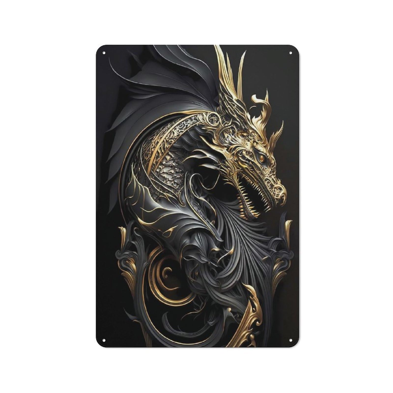 Junmoney Style-6 Mighty Golden Dragon God Garage Metal Sign 30X20cm, Weathered Look Shed Wall Plaque For Garage, Workshop, Shed Or Utility Room