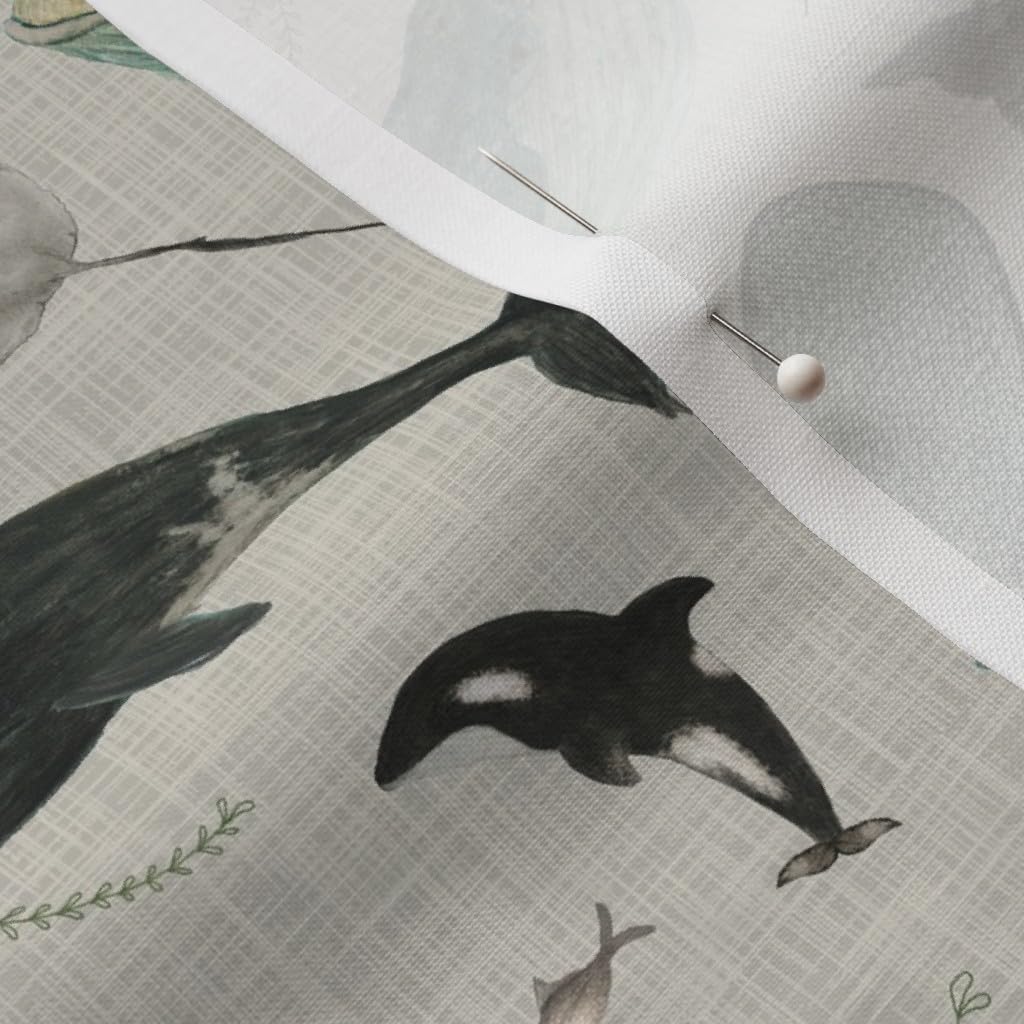 Spoonflower Fabric - Sage Green Whale Watercolor Nautical Coastal Sea Life Ocean Animals Printed on Petal Signature Cotton Fabric by The Yard - Sewing Quilting Apparel Crafts Decor
