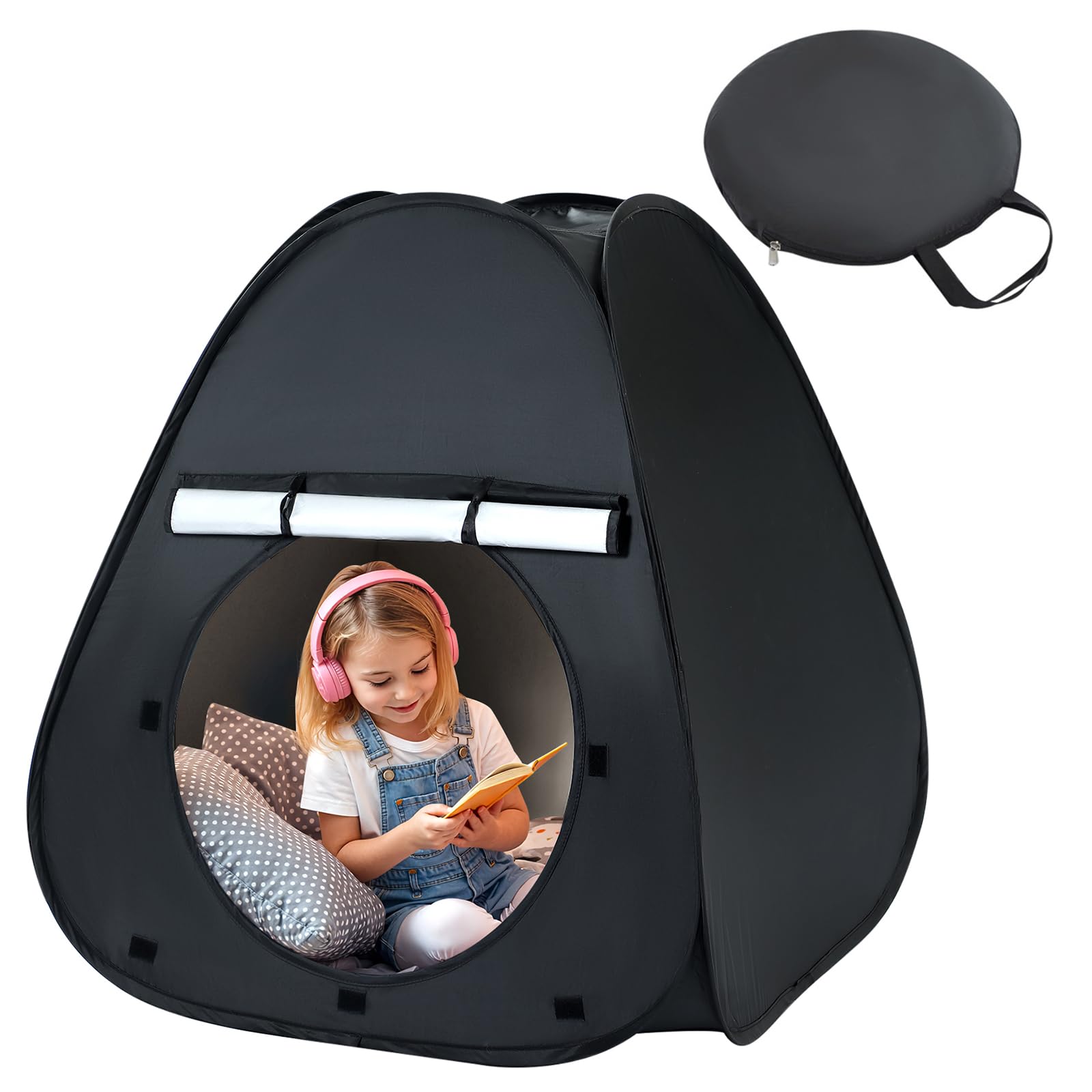 Pamatio Sensory Pop Up Tent, Blackout Tent for Children Indoor, Kid‘s Play Tents with Carry Bag to Play & Relax, Helps With SPD, Anxiety (Black)