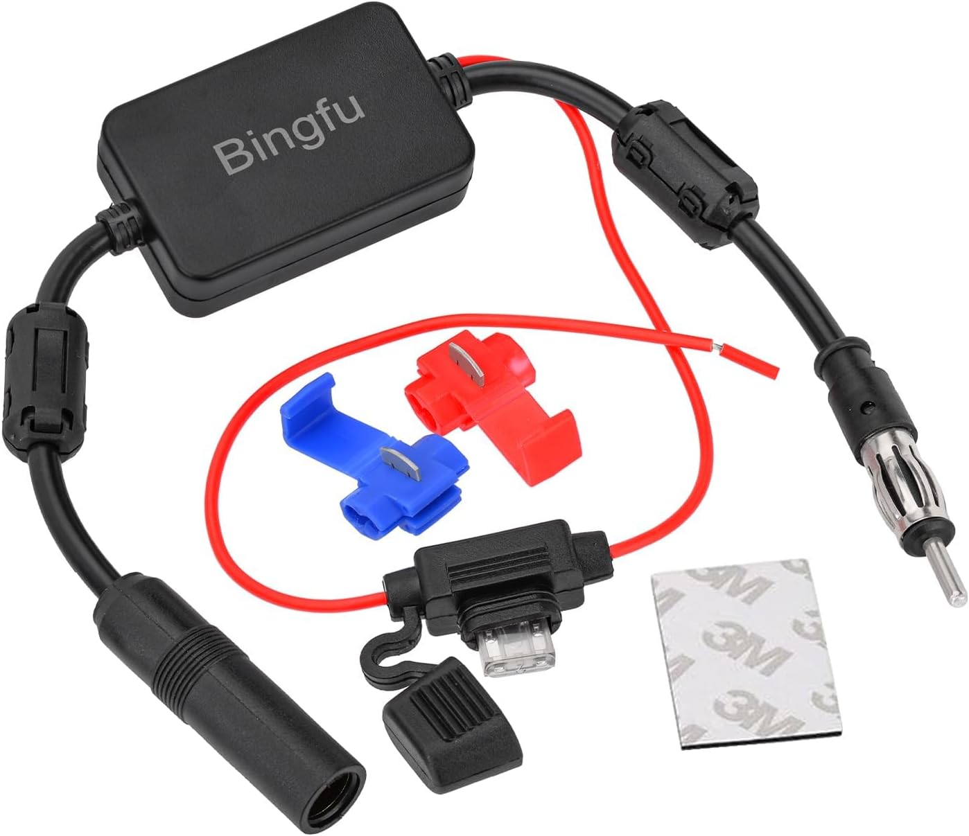 – Universal Car Stereo FM AM Radio Antenna Signal Amplifier Amp,12V Power Supply DIN Plug Connector Adapter for Vehicle Truck SUV Car Audio Radio Stereo Media Head Unit Receiver