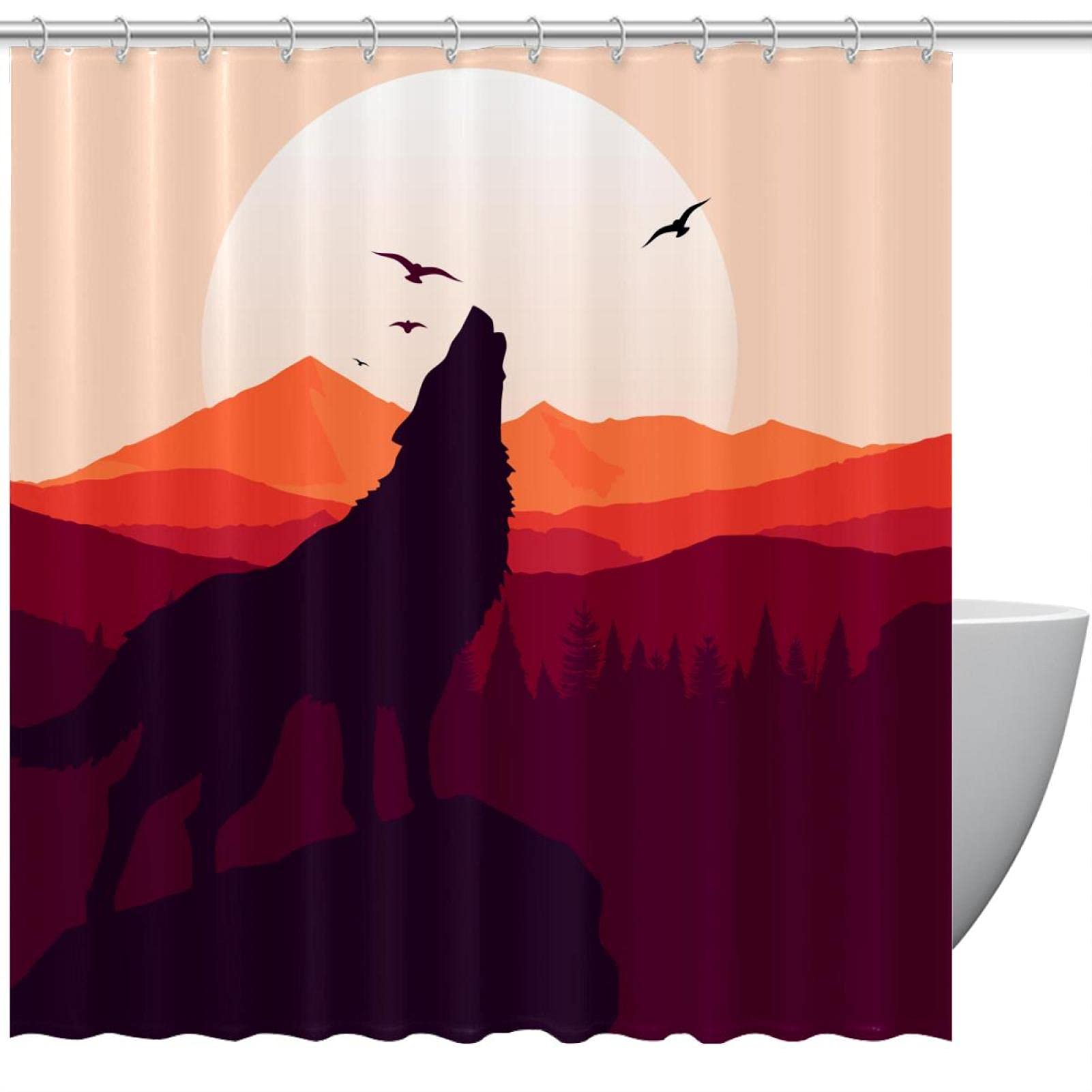 Rideau de douche Loup Rouge 183 cm en textile haut de gamme