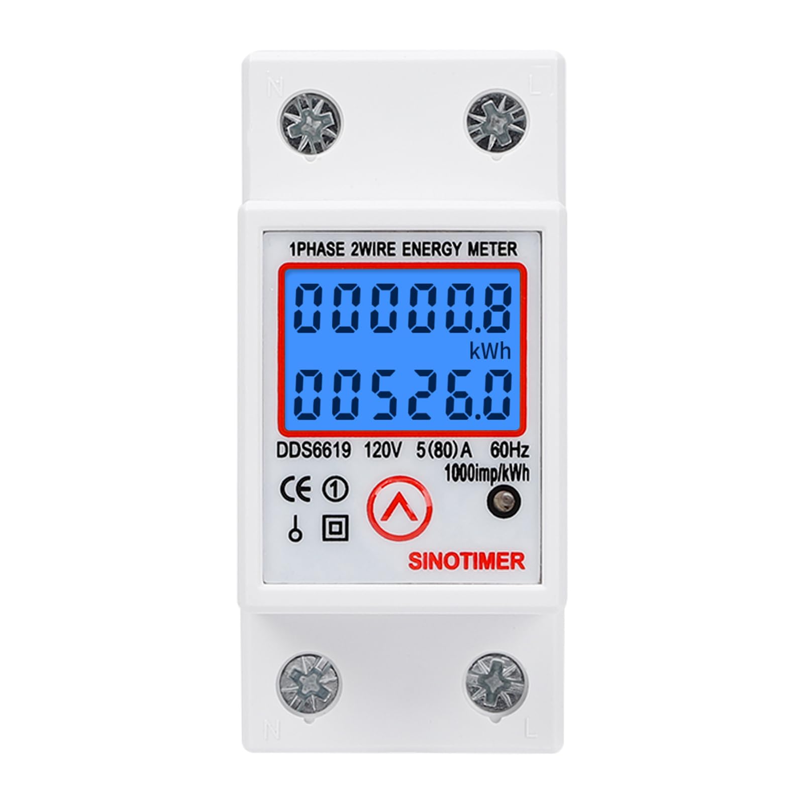SINOTIMER DDS6619 Din Rail Single Phase Energy kWh Electric Meter 120VAC 5(80) A 60Hz Power Consumption Meter Watt Meter, LCD Backlight Digital