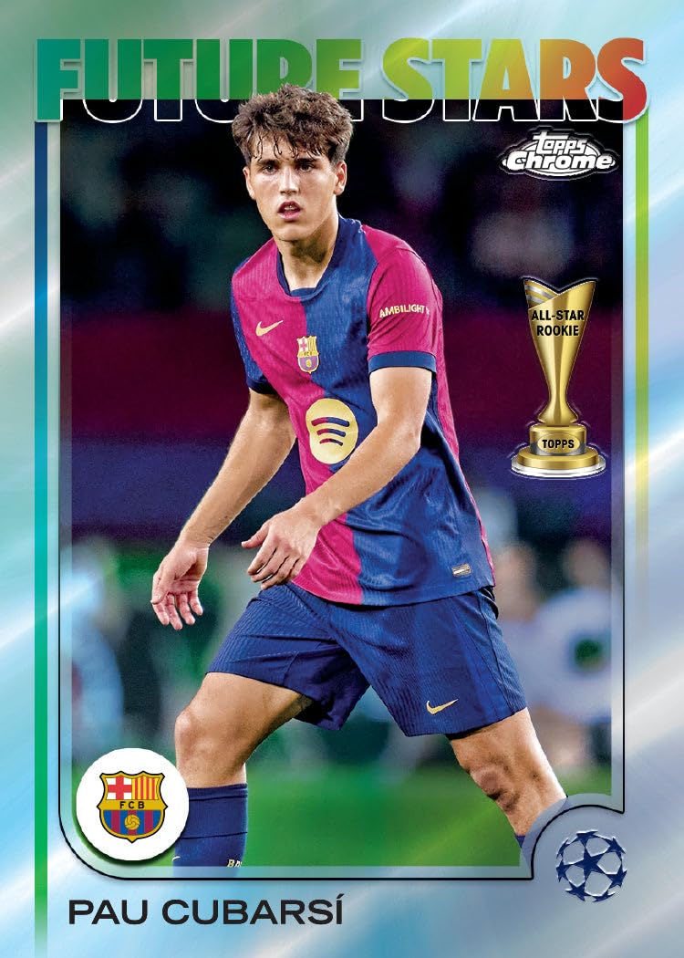 2024-25 Topps Chrome® UEFA Club Competitions - Value Box. 7 confezioni per scatola, 4 carte per confezione.