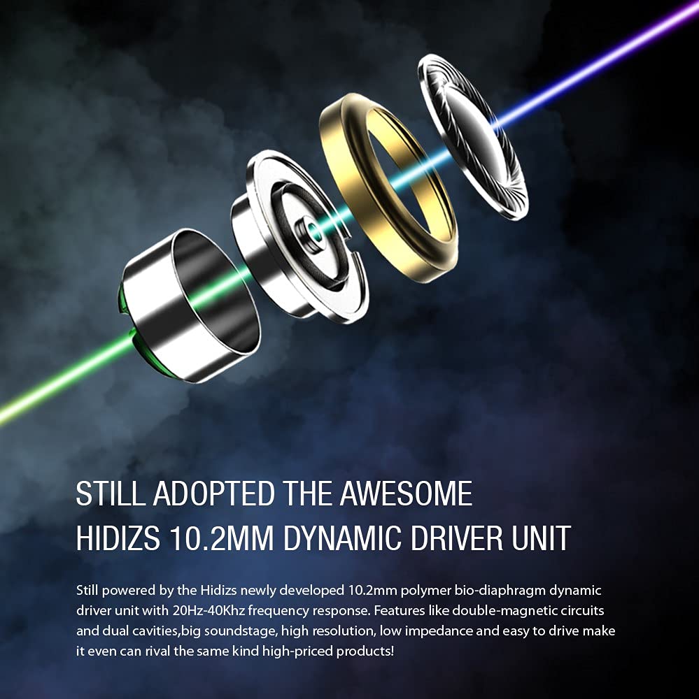 HIDIZS MS1-Rainbow słuchawki douszne z monitorem, słuchawki IEMS o wysokiej rozdzielczości ze zdejmowanym kablem, membrana polimerowa, redukcja szumów basowych HiFi, sportowe słuchawki do smartfonów z