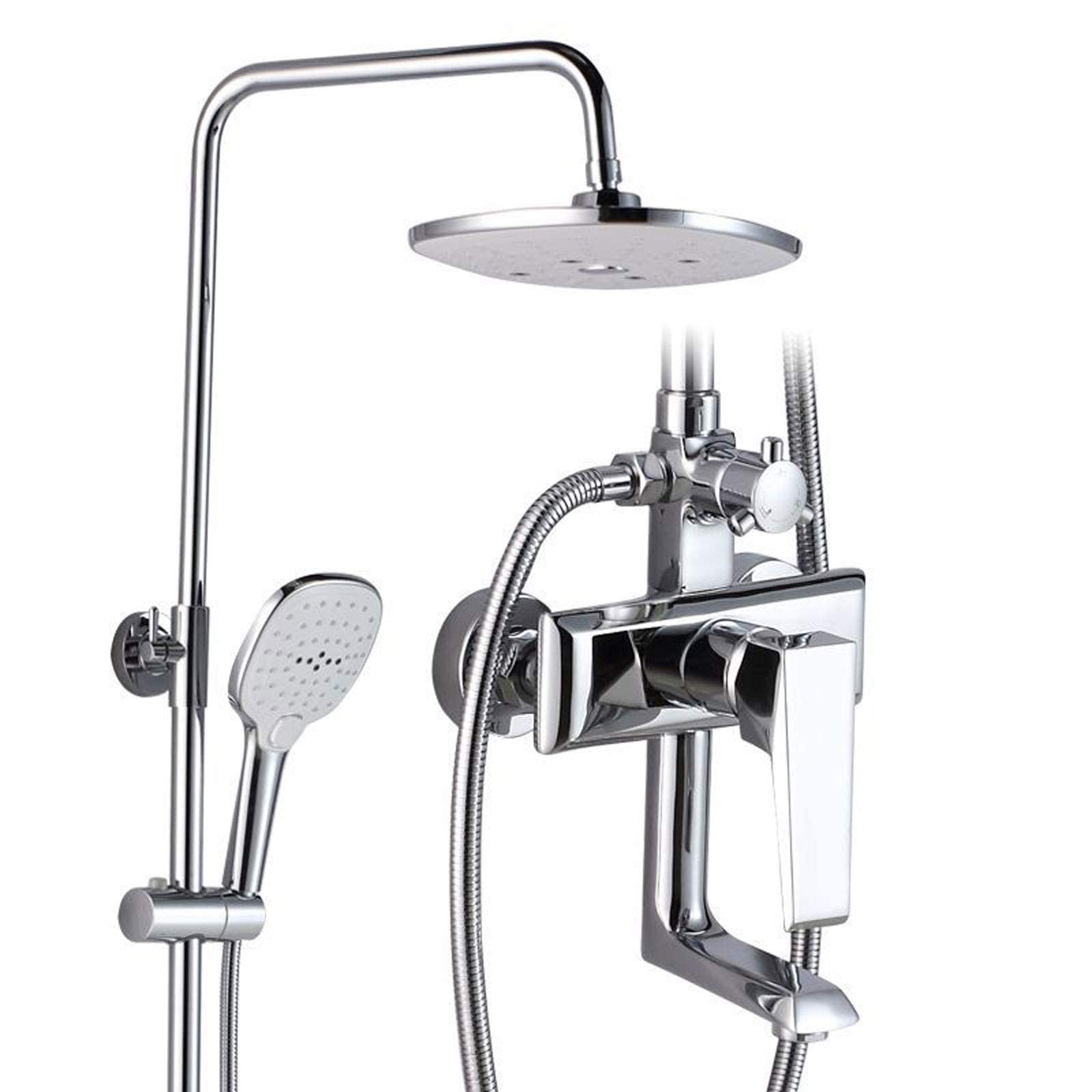 AYCDL Adjustable Shower System Chrome, Wall Mounted Shower Set Brass with Overhead Shower Head Tap, Modern Shower Mixer Set for Bathroom Hotel