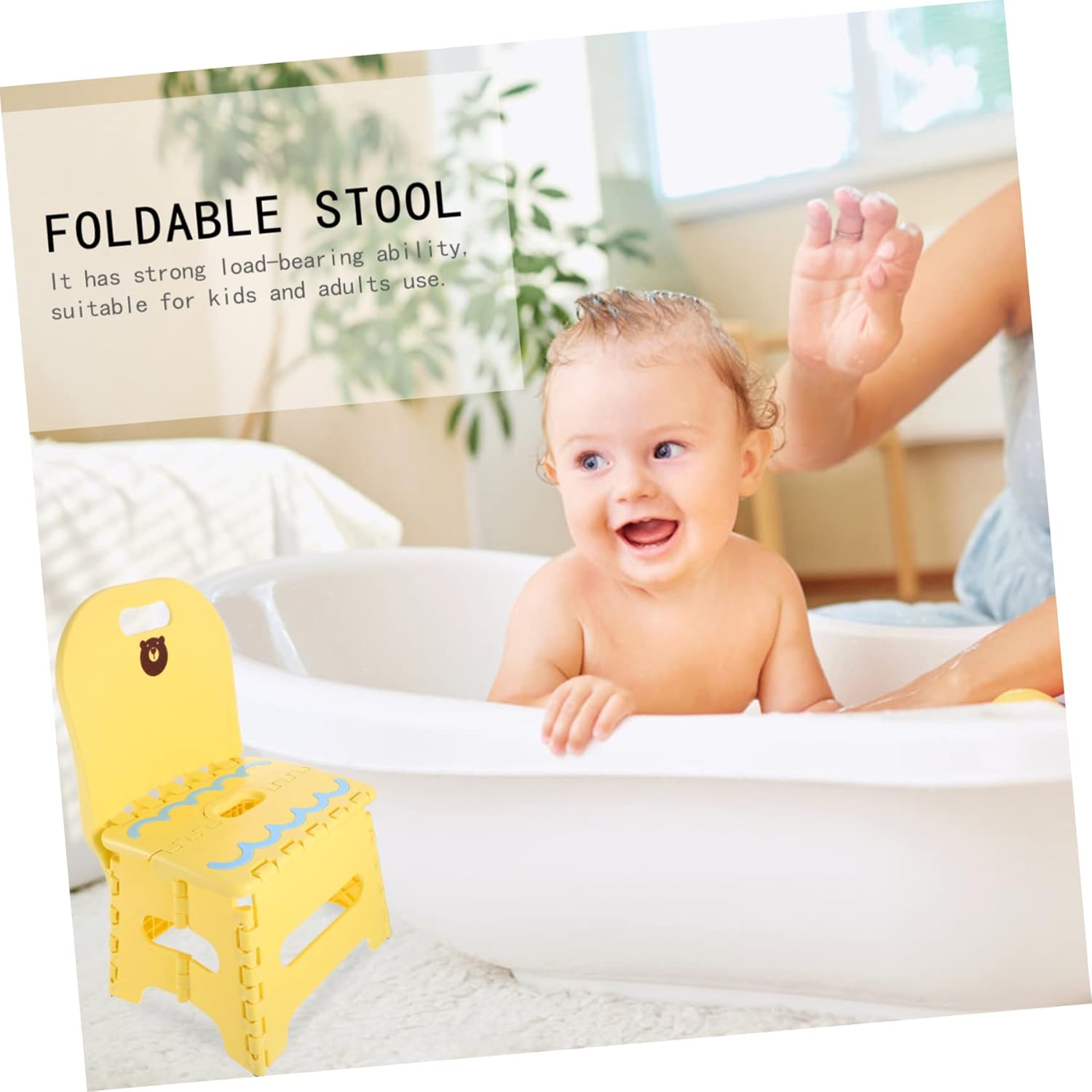 Zerodeko Creative Portable Folding Step Stool with Backrest Lightweight Bathroom Bench Space-Saving Design Sturdy Plastic Construction for Adults Kitchen Bathroom