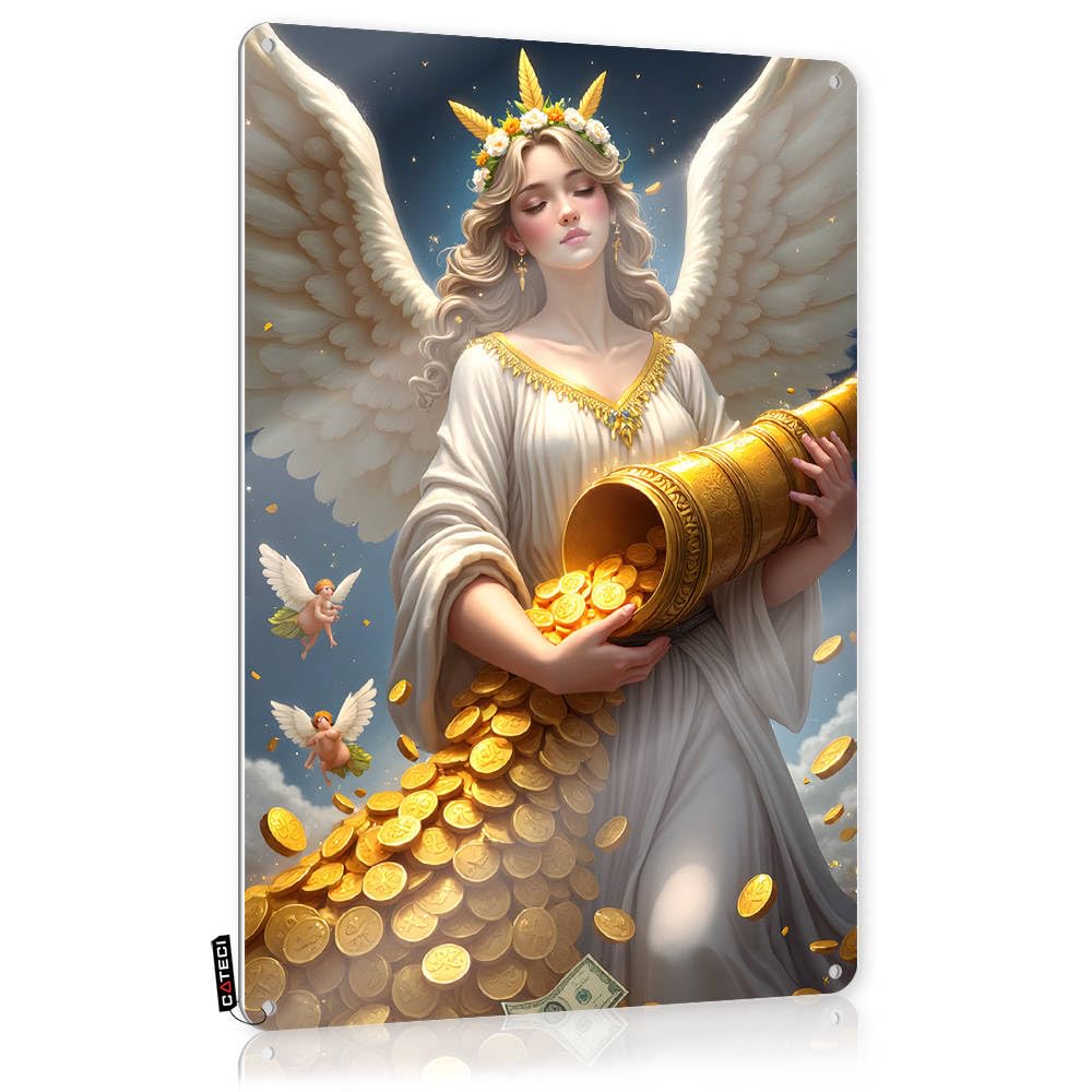 Fzfn Boys Colour Retro Wall Art Teenage Vintage Style | Angel With Golden Wings Spreading Wealth Amazing Custom Home Decor(30X40cm)
