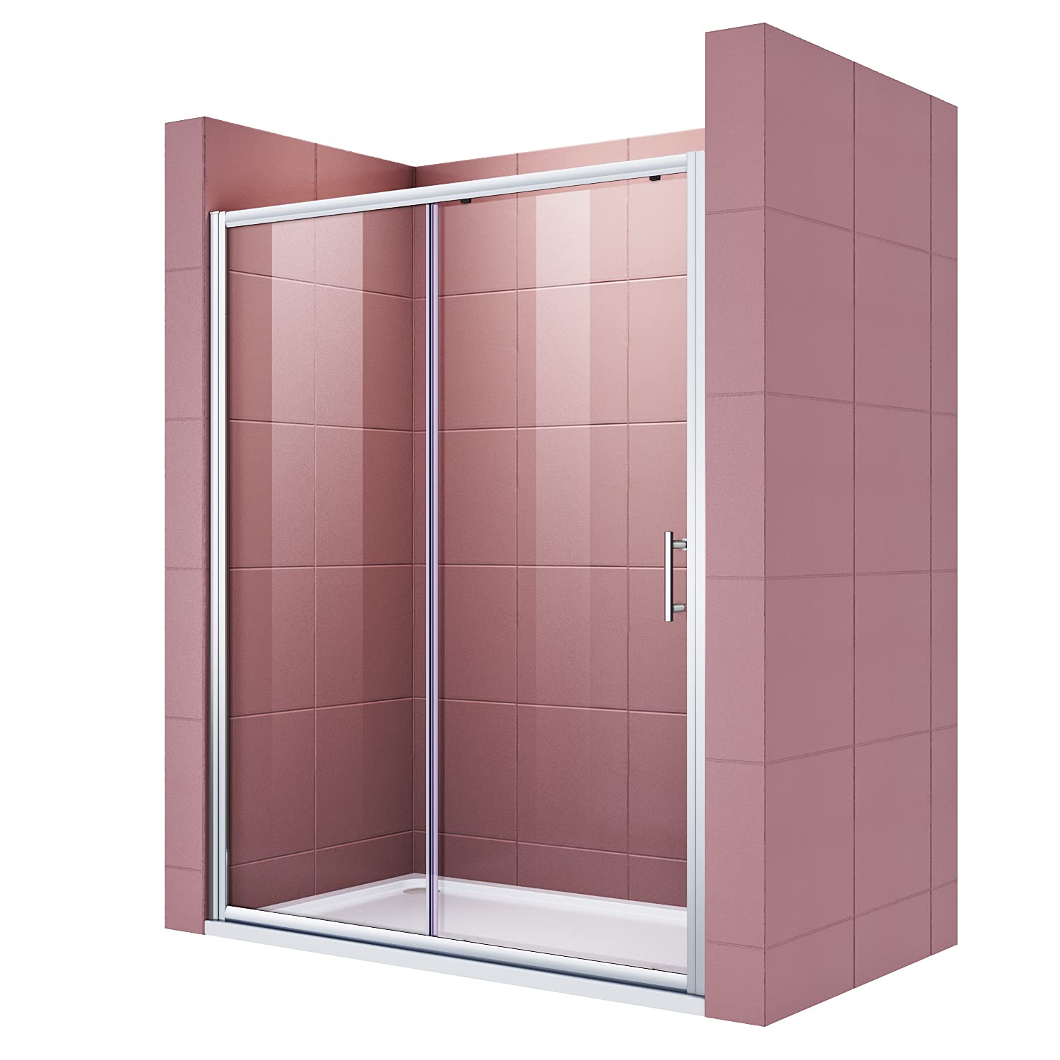 SIRHONA Porte de Douche Coulissante 140x185 cm Réglable Installation Réversible,Verre de Sécurité Trempé de 5 mm1 Porte Fixe + 1 Porte Coulissante