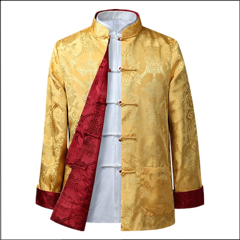 Men's Silk Tang Suit Jacket Traditional Chinese Shirt Style with Kung Fu Collar Hanfu Top on Both Sides2