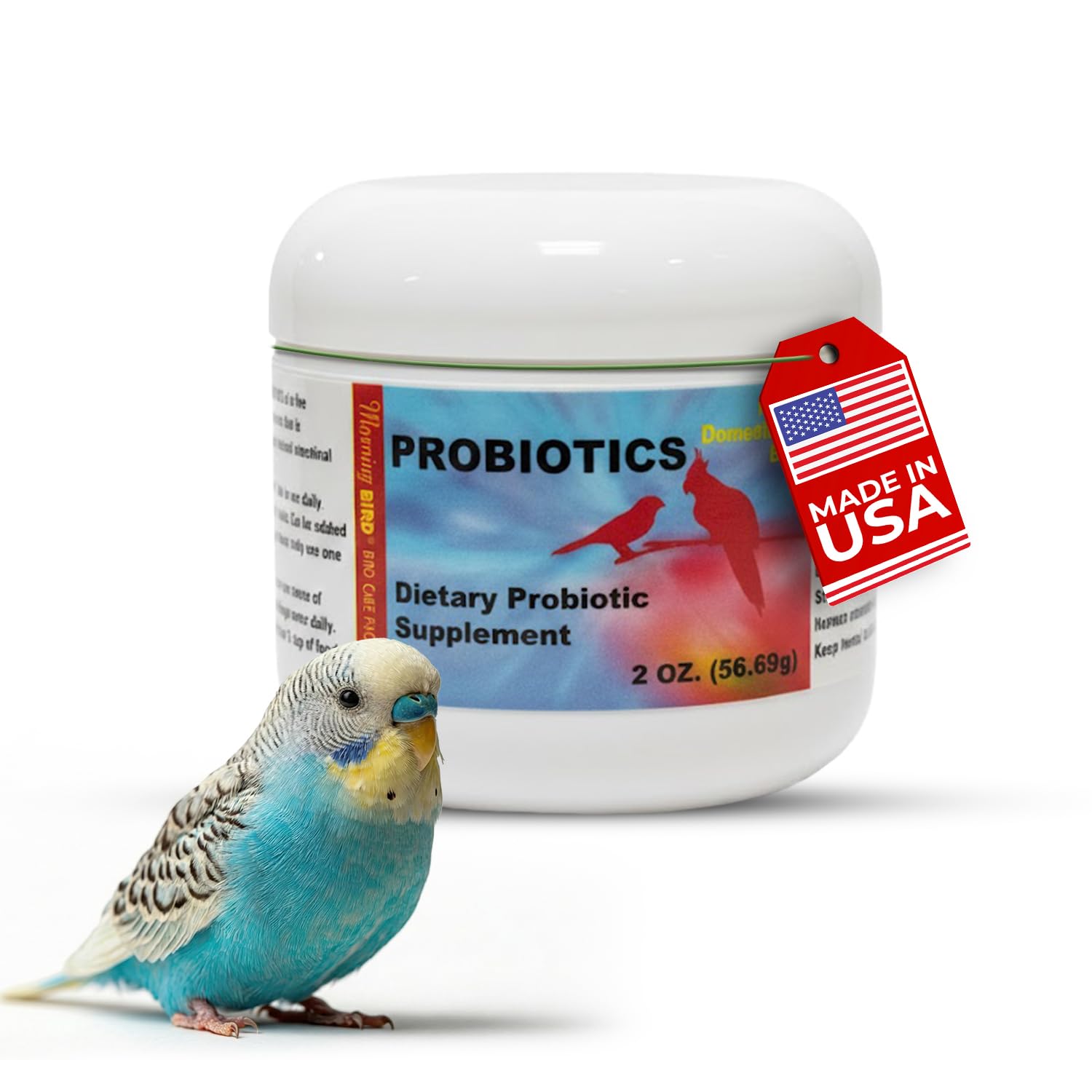 Morning Bird Probiotics for Birds 2 oz – Digestive Health Supplement Supporting Gut Balance, Nutrient Absorption, & Immune Support – Easy Mix Powder Supplement for All Bird Species