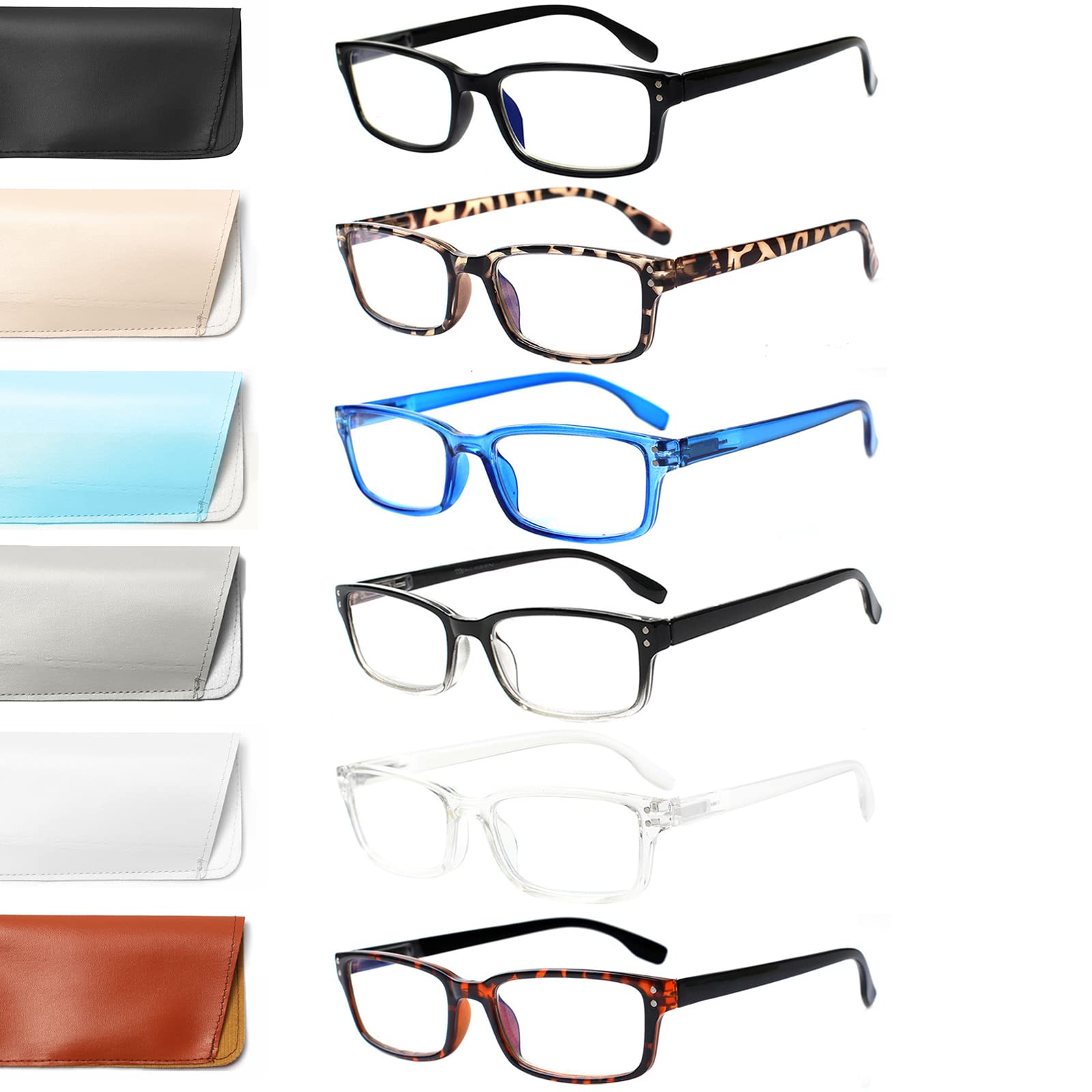 Kerecsen6-Pack Reading Glasses Blue Light Blocking,Spring Hinge Readers for Men Women,Computer Eyeglasses