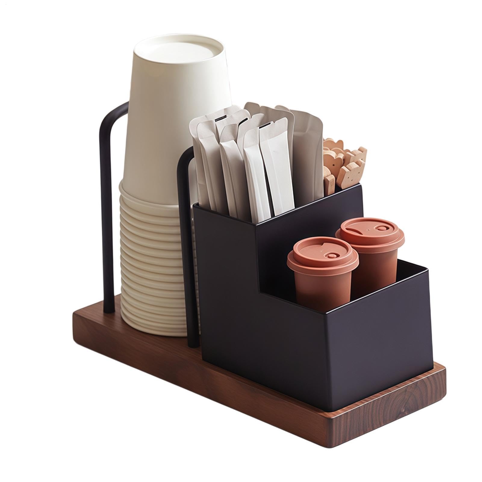 Organizer per tazze da caffè e coperchi con base in legno, 3