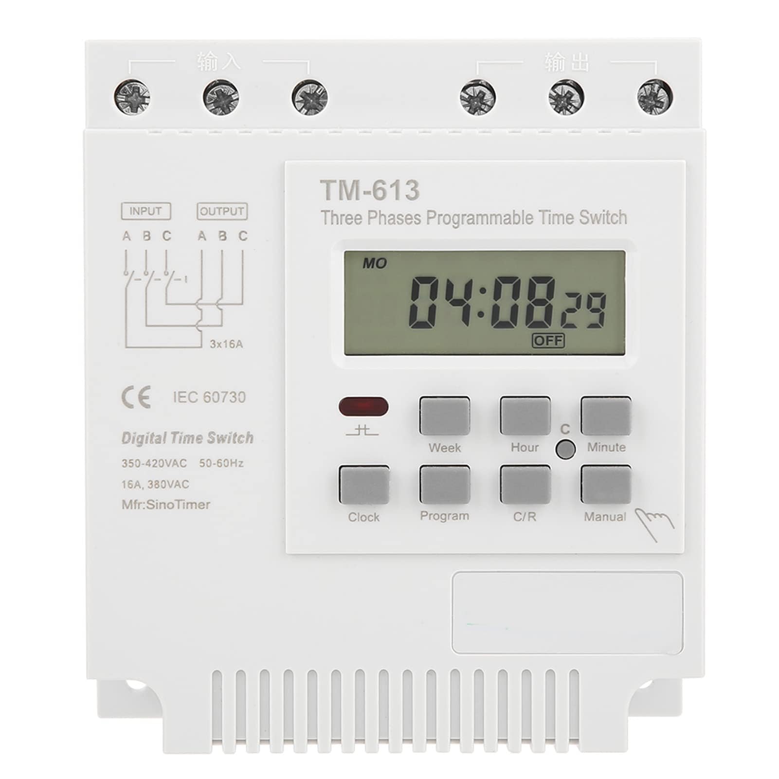 TM-163 - Relé programado, 380 V, 50 – 60 Hz, 16 A, interruptor de temporizador, interruptor de temporizador, trifásico, reloj digital inteligente