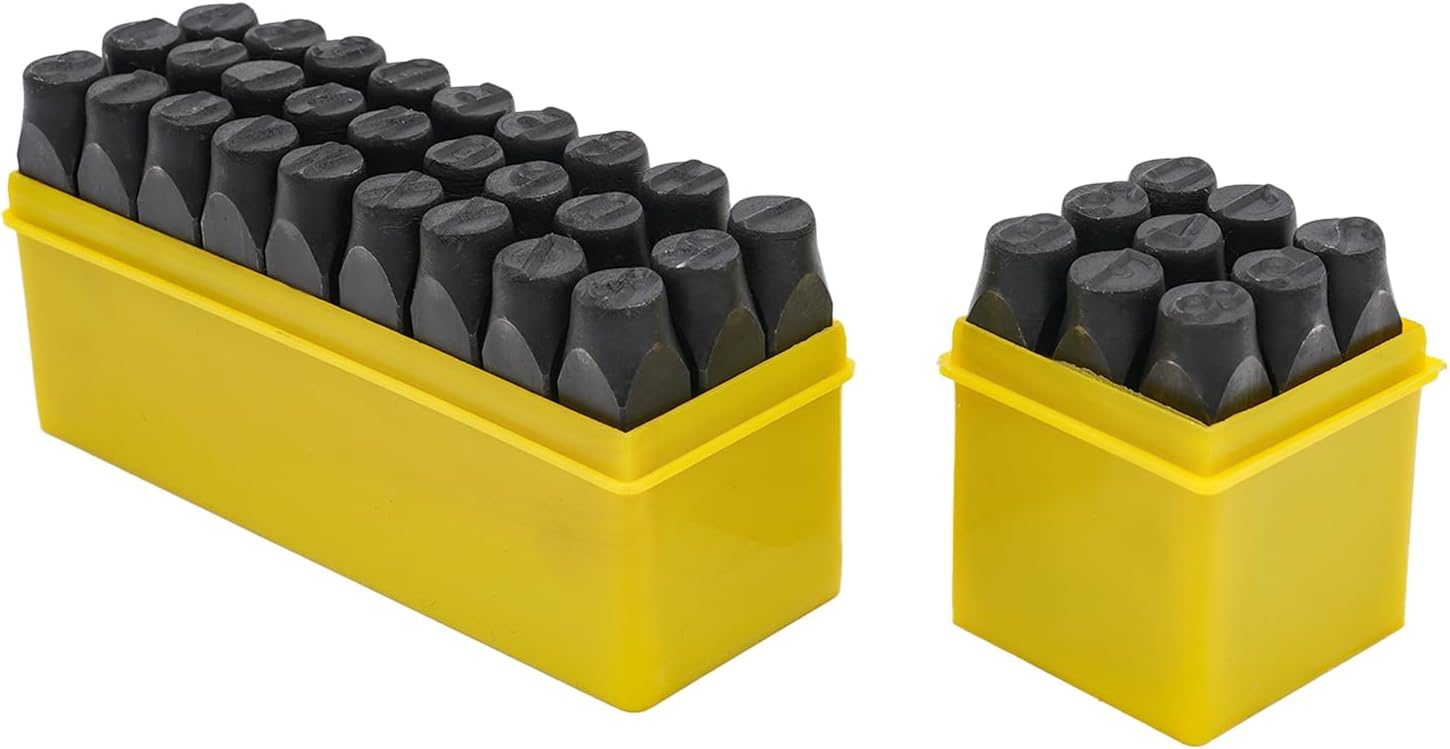 36PCS Metal Stamping Kit, 1/2" Steel Letter Punch Press Tool Metal Hand Stamp Punches Kit with Hole Punch to Stamp on Metal, Plastic, Wood, Leather (A-Z, 0-8, "&" Symbol)