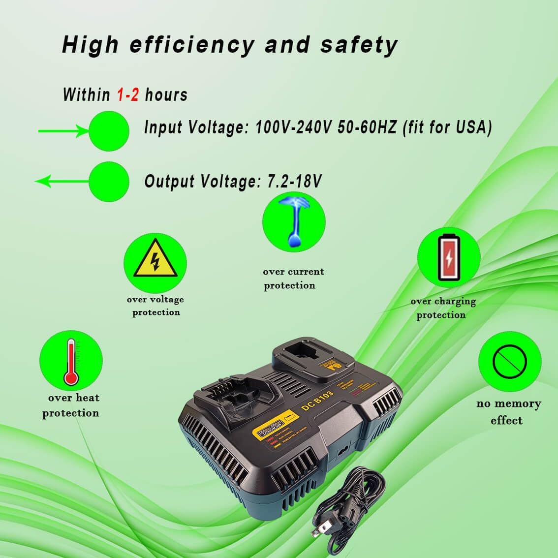 Compatible with Dewalt Charger, Combination Dual Port, Fast Charge (DCB103),Compatible 9.6V-20V Lithium NI-CD&NI-MH Battery