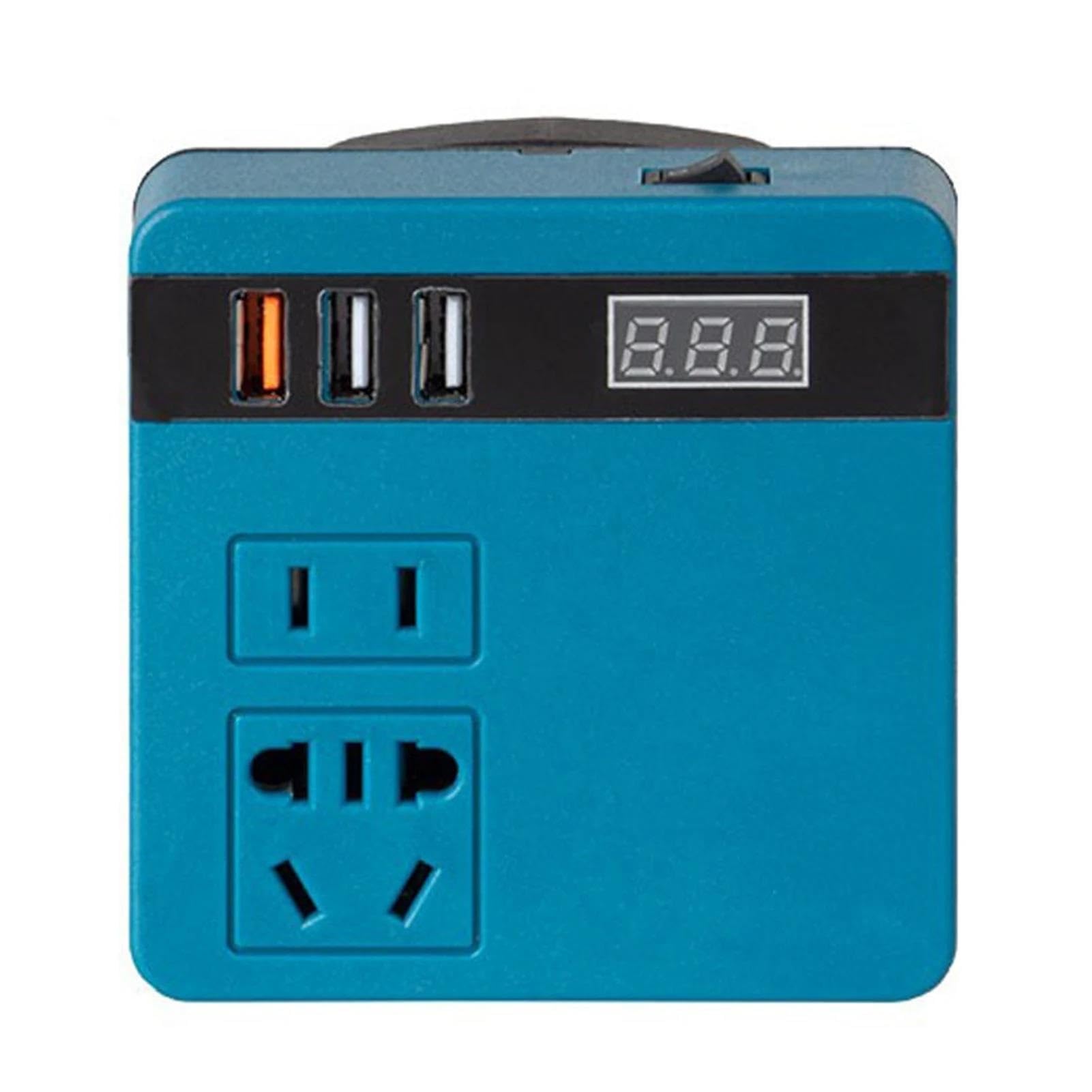 Inversor Inversor De Batería Litio De 120W Banco De Energía De 18V 21V A 110V 220V Transformador Inteligente Multifunción Uso Doméstico Exterior Onda sinusoidal modificada(Azul)