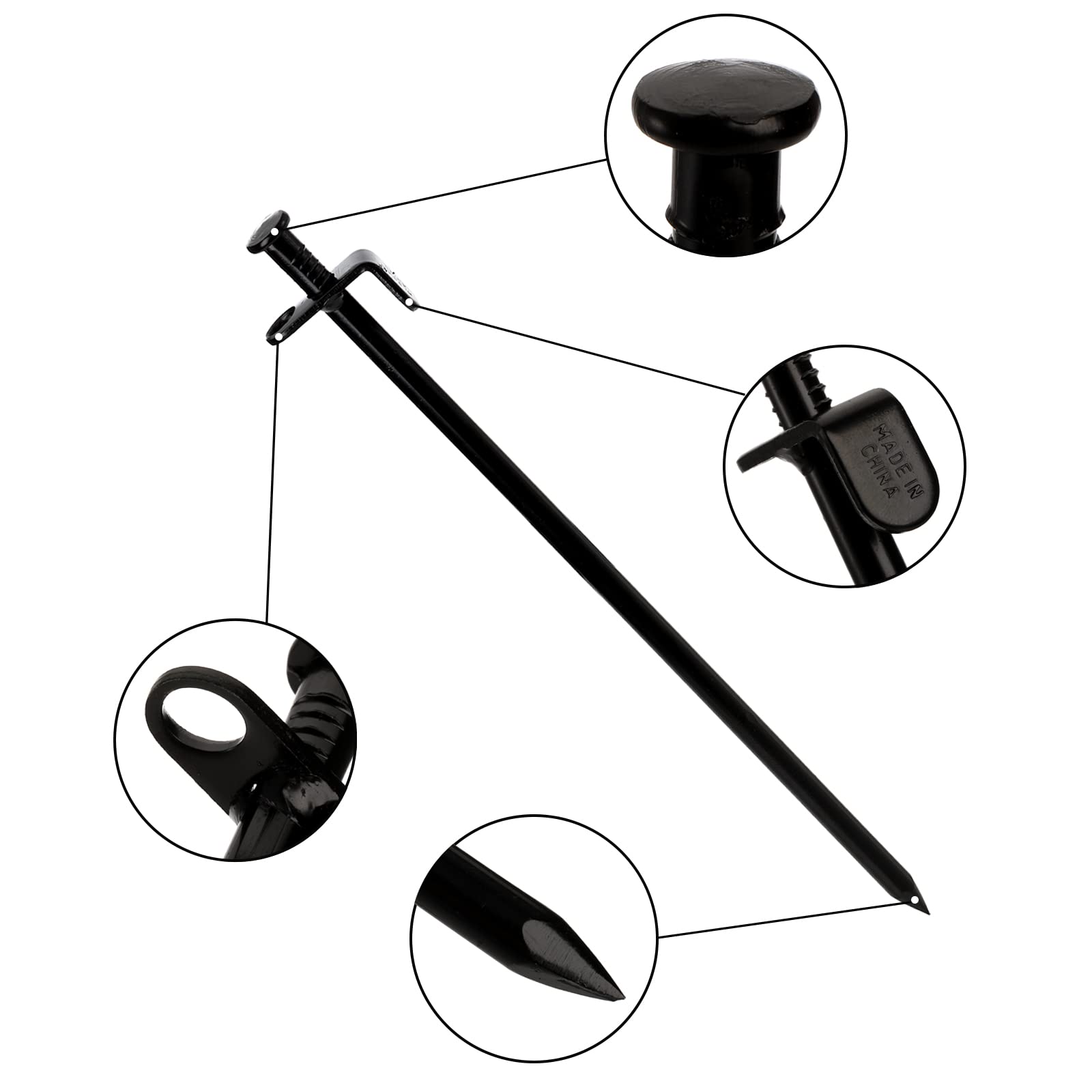 Lawei 12 Stück Zeltheringe, 30.5 cm Mehrzweck-Campingpfähle, schwarze unzerbrechliche und unflexible Metall-Erdspieße für Outdoor, Ausflüge, Gartenarbeit, erhältlich in Schneefeld und Grasland