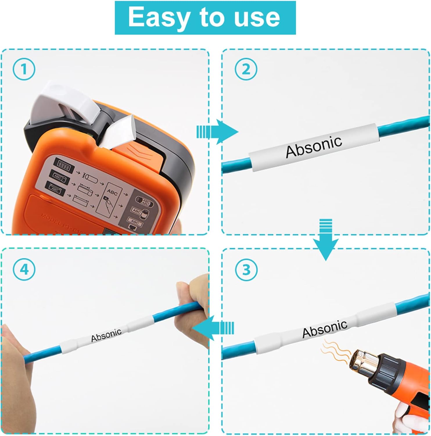 Absonic 3-Pack Hse211 5.8mm Black on White Label Tape Compatible for Brother Hse-211 Hs-211 Hs211 P Touch Heat Shrink Tubing Tape Hse Label 1/4 inch for PT-D220 PT-D210 PT-E500 PT-E300 PT-E550W - Image 4