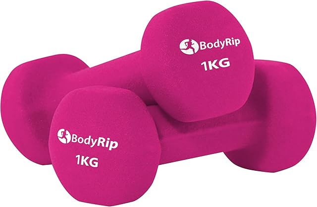 BodyRip Neoprene Colour Hexagonal Dumbbells | Anti-Rolling, Home Gym Equipment, Fitness Exercise, Workout, Cardio, Free Weight, Lifting Set | Choose Weights for Men and Women