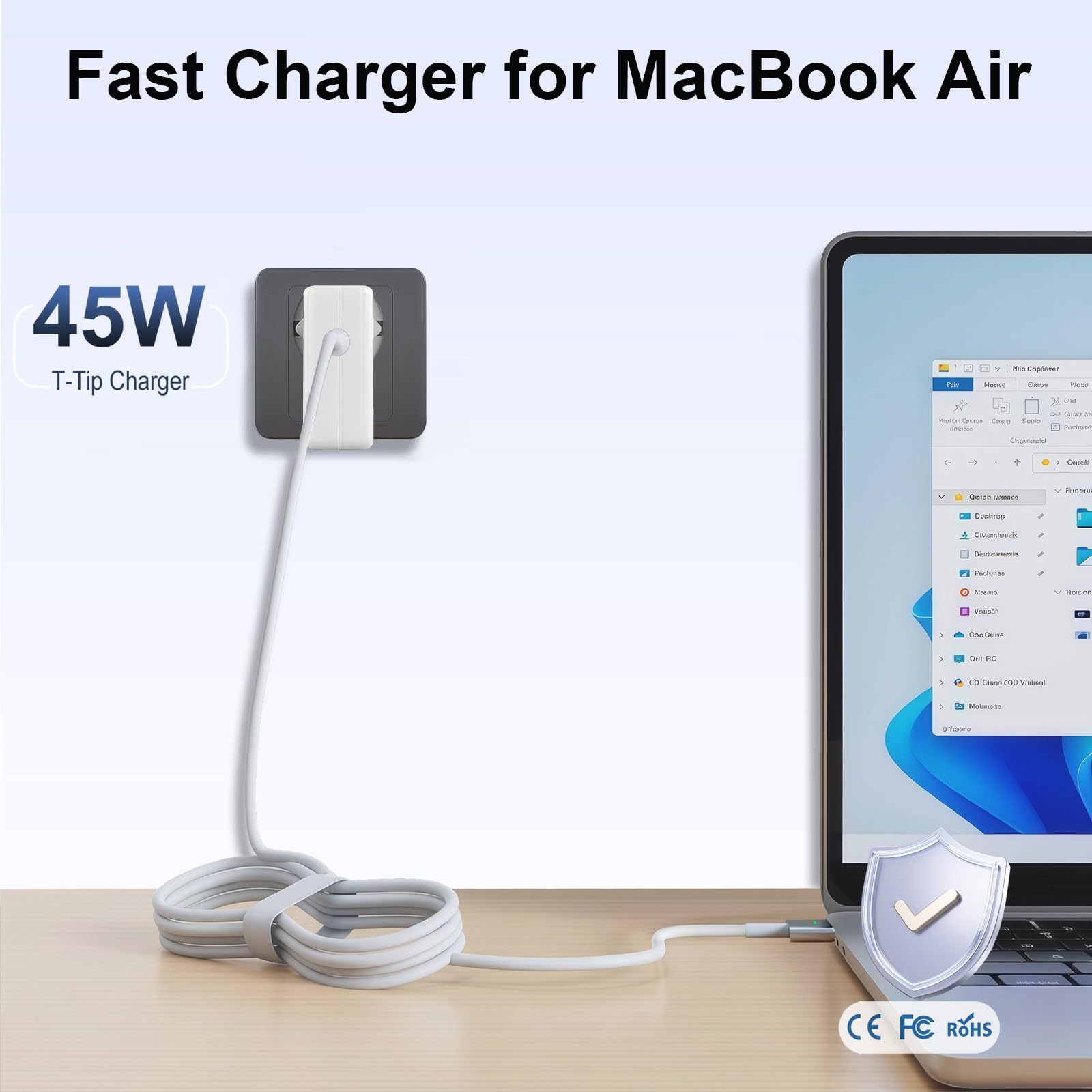 Lerobo 45W Computer portatili Caricatore, per Caricabatterie Mac Book Air T-Tip, Compatibile con Mac Book Air 11 pollici e 13 pollici 2012-2017, per i Modelli A1435, A1436, A1465, A1466