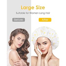 Auban Shower Cap, Shower Cap for Women Terry Cloth Lined EVA Exterior Reusable Double Layer Waterproof, Large Bath Hair Cap for All Hair Lengths (Yellow)