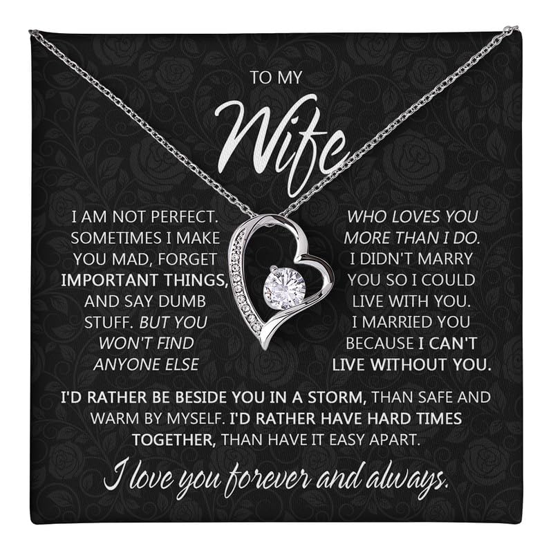 Heart Necklace for Women with Adjustable Cable Chain - Sentimental Birthday Valentine's Day Gift for Her - To My Wife