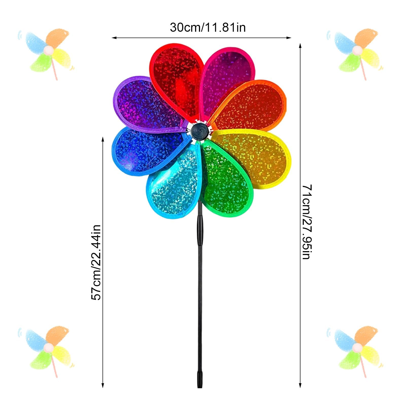 PARFCO Molino de Viento, 4 Piezas Molinillo de Viento, 30cm Molinillos de Viento para Pajaros, Lentejuelas de Ocho Hojas Molinetes, Altura Total 71cm, con Puntas Adjuntas, para Jardín, Balcón, Césped