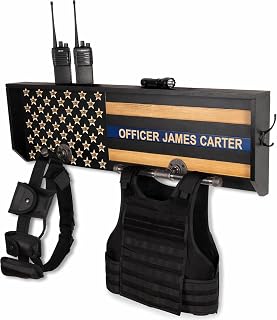 Personalized Police Gear Rack – 37” Thin Blue Line Duty Vest & Belt Organizer with Heavy-Duty Steel Piping, Bullet Inlays & Custom Engraving – Wall Mounted Police Gift by Gift Savant
