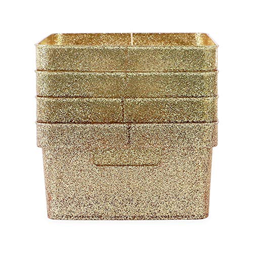 Isaac Jacobs Small Glitter Storage Bin (10” x 7.5” x 4.25”) Set w/Cut-Out Handles, Plastic Organizer, Multi-Functional, Home Storage Solution, Kids Playroom, Bedroom, Closet (4, Gold) by Isaac Jacobs - Image 7