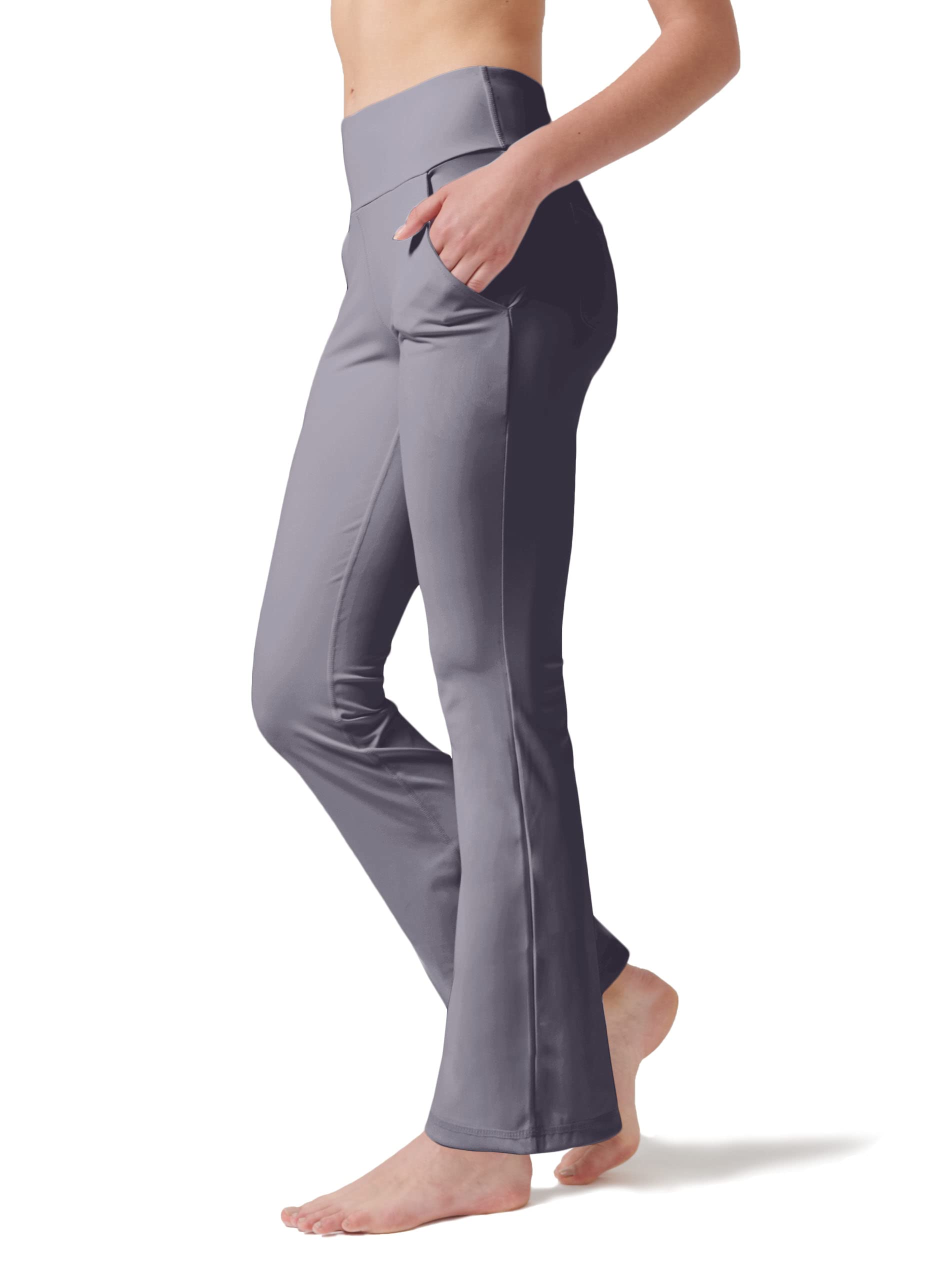 LaiEr Pantaloni da Yoga da Donna con 4 Tasche Pantaloni da Lavoro a Vita Alta 4 Vie Stretch Controllo Pancia Pantaloni Lunghi Svasati, (2 Tasche Laterali e Posteriori),