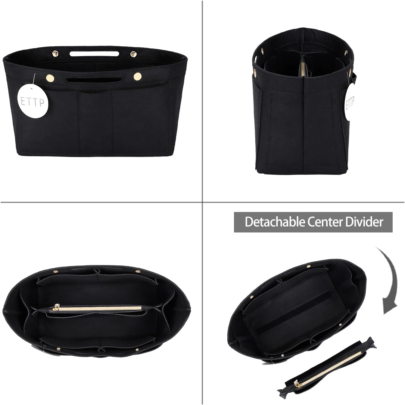 Purse Organizer Insert For Handbags, Tote Bag Organizer Insert Compatible with Neverful gracefull onthego and more (Black, Large)