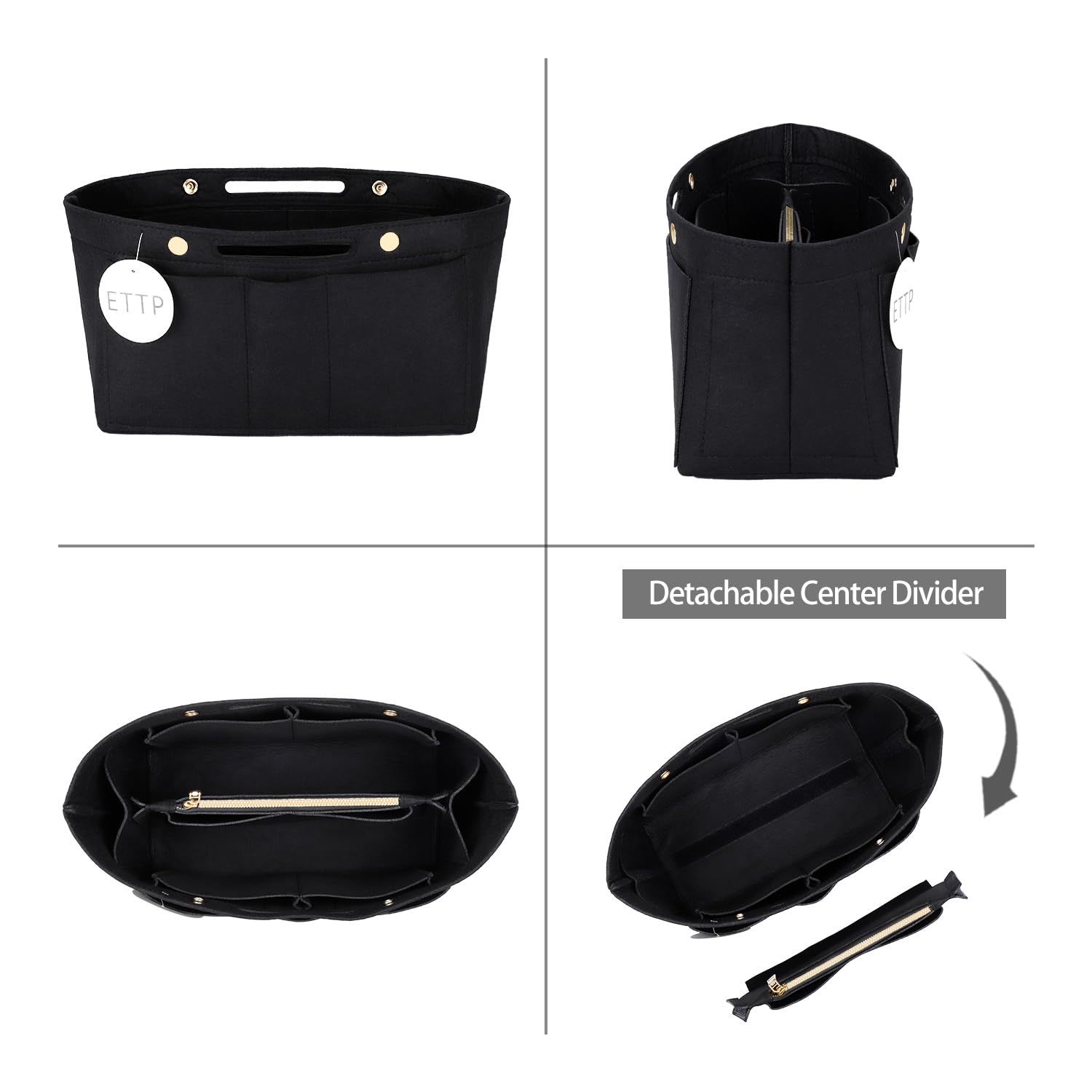 ETTP Purse Organizer Insert For Handbags, Tote Bag Organizer Insert Compatible with Neverful gracefull onthego and more (Black, Large)