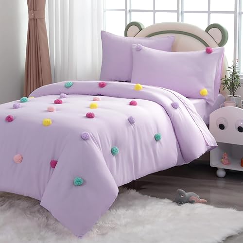 Miniatura 2 de HOMBYS Juego de edredón con pompones para niñas, juego de edredón bohemio de 5 piezas para todas las estaciones, tamaño individualindividual XL