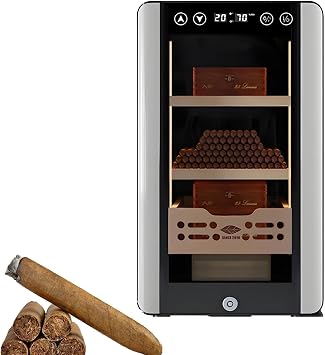 Electric Humidor, 25l 150 Counts Large Capacity,Thermostatic Cooling Humidor Cabinet With Smart Humidity & Temp Control, Spanish Cedar Wood Shelves, Safety Lock