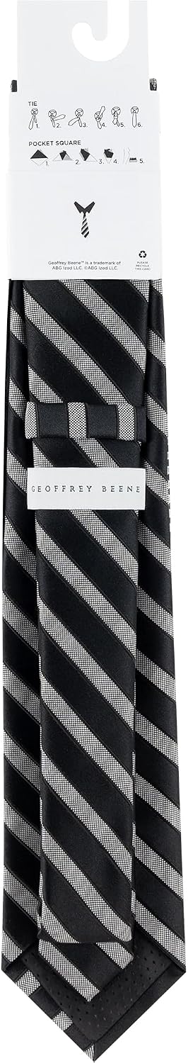 Geoffrey Beene Mens Formal Casual Textured Stripe Necktie Pocket Square Set