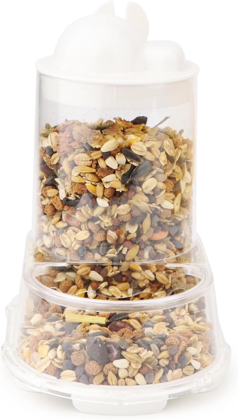 Wontee Hamster Feeder Food Bowl Automatic Dispenser for Gerbils Rats Mice | Large capacity saves daily refills, clear bowl for quick food check, stable anti-tip base, includes scoop, for small pets