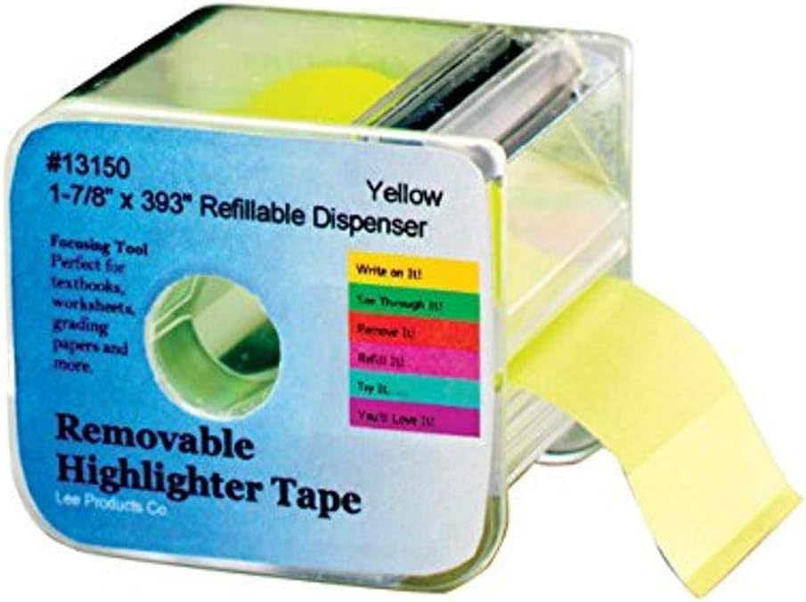 Lee Products 13154 Removable Highlighter Tape Dispenser, 2.25" Height, 2.25" Width, 2.75" Length (Dispenser only)