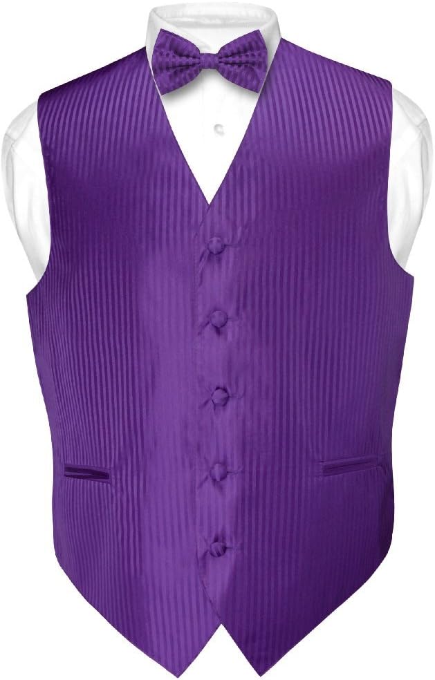 Vesuvio Napoli Men's Dress Vest & BOWTie ROYAL BLUE Color Vertical Striped Design Bow Tie Set