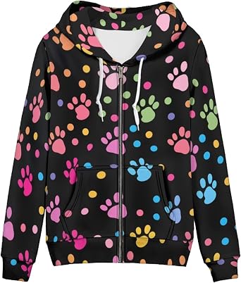 Uourmeti Zip Up Hoodie Graphic Y2k Hooded Sweatshirt Jacket for Women XS-5XL