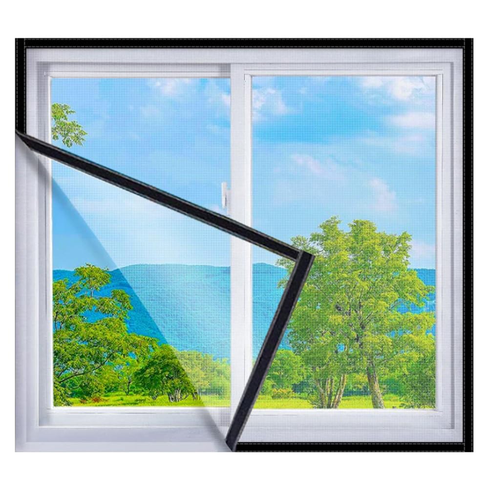 DIY Window Screen, Durable Polyester Fiberglass Window Screen, Self-Adhesive Netting, Adjustable Mosquito Window Net Keep Bugs/Flies Out, 1 PCS (130x150cm,White Net-Black Tape)