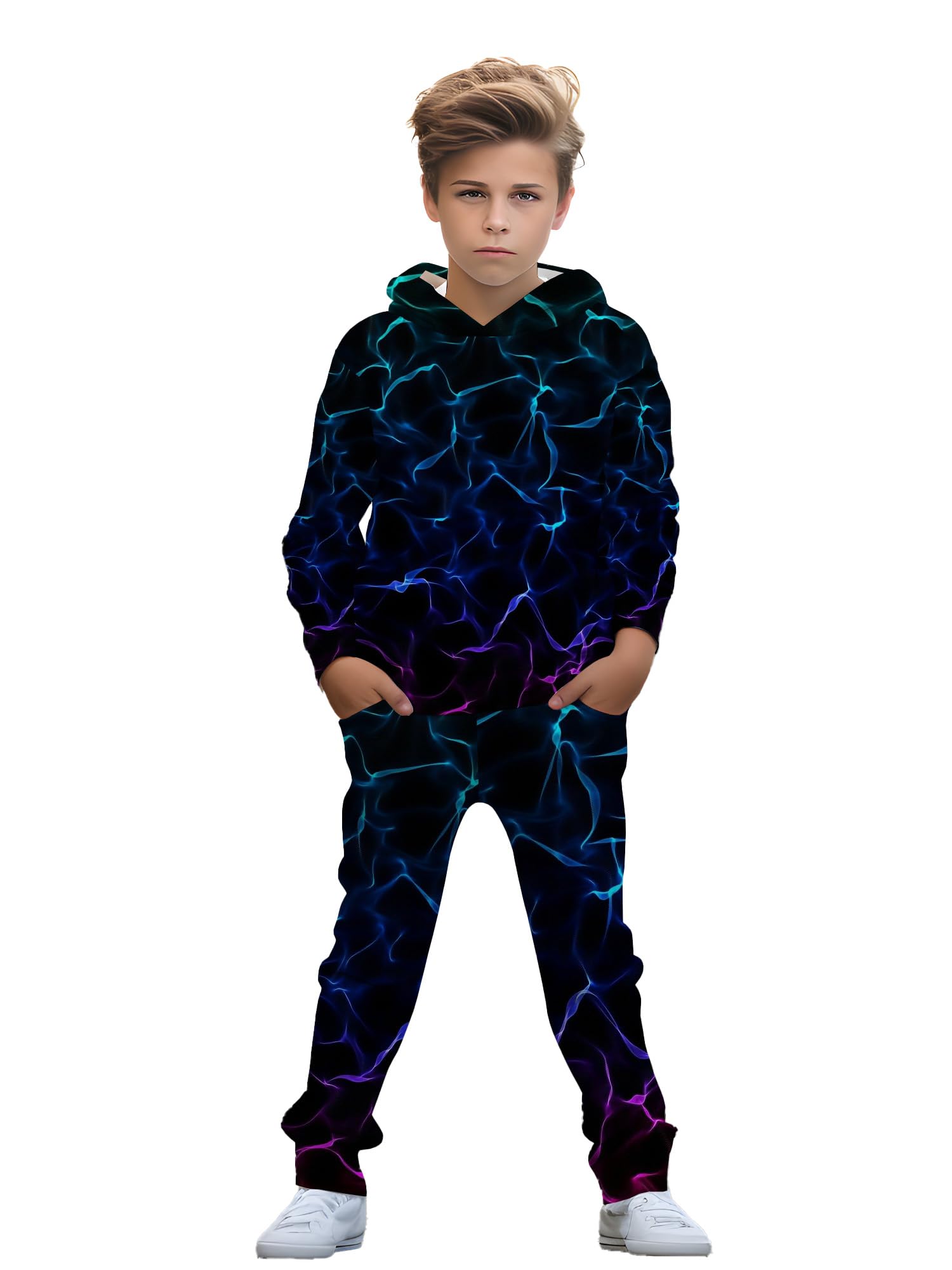 Boy, casual wear. Suitable for boys aged 5 to 14, comfortable spring and autumn hooded sweatshirt sets and long pants sets.
