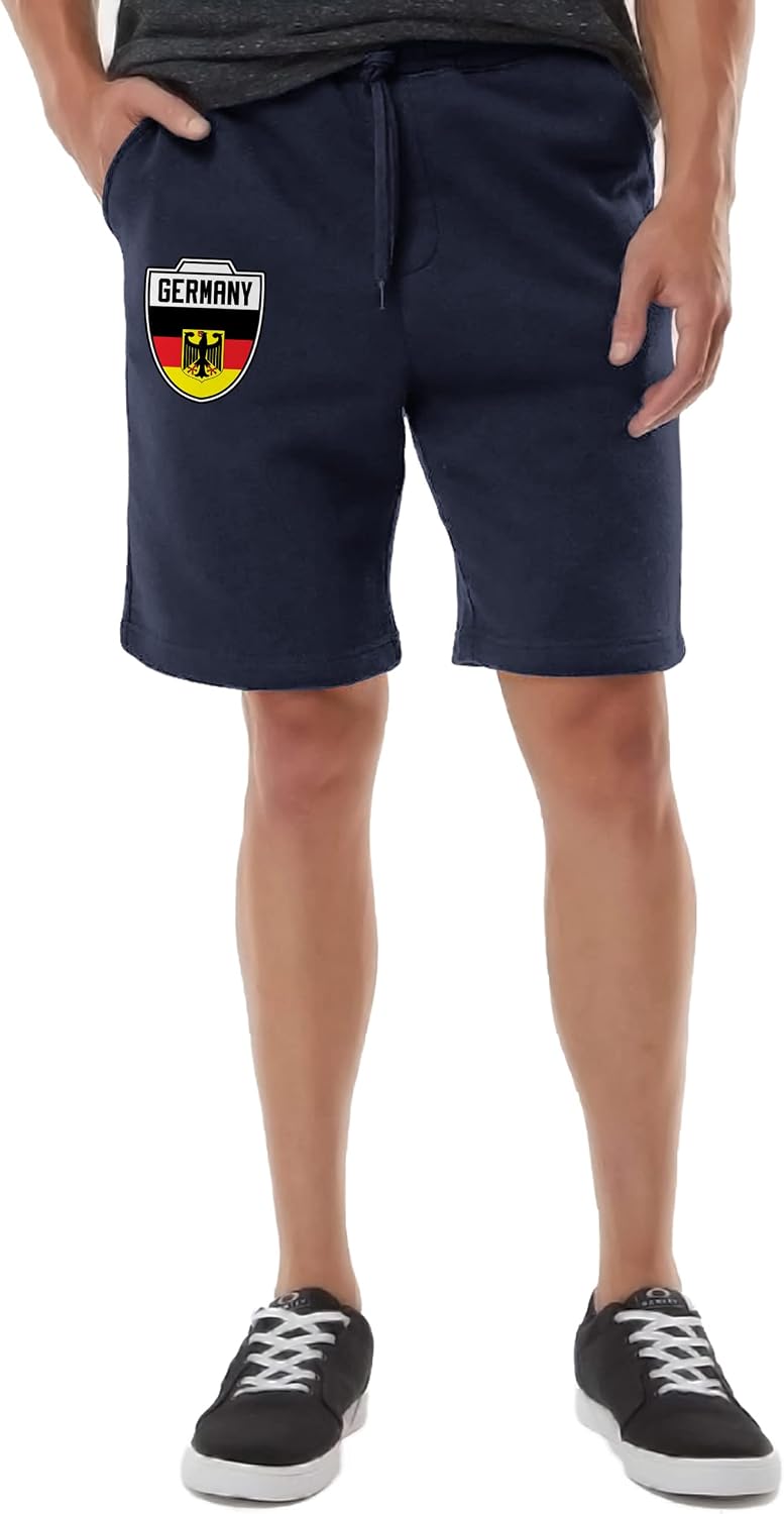 Germany Crest - Deutschland Fussball National Soccer Cup Men's Drawstring Fleece Sweat Shorts (X-Small, Navy Blue)