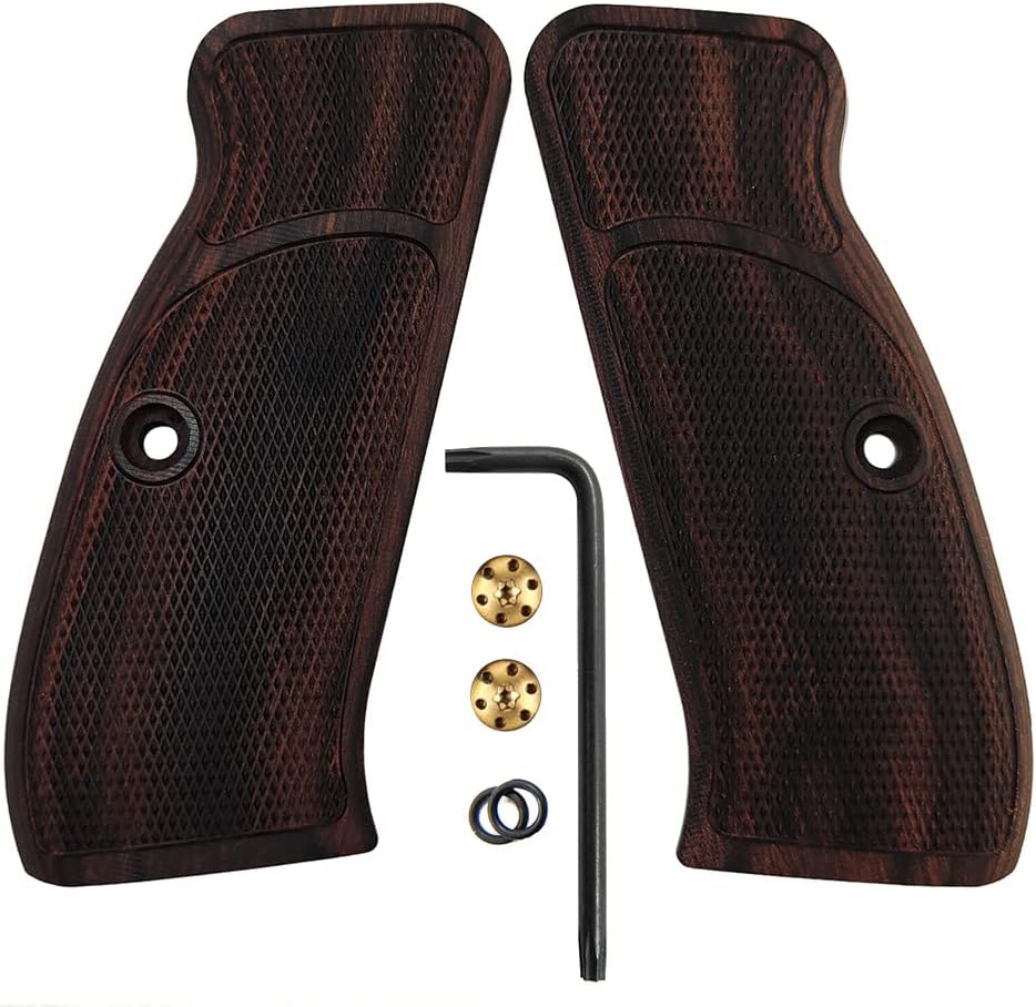 Cool Hand Wood Grips for CZ 75 Full Size, SP-01, 75B BD, Grips Screws Included, Checker Diamond Cut Texture, Brown