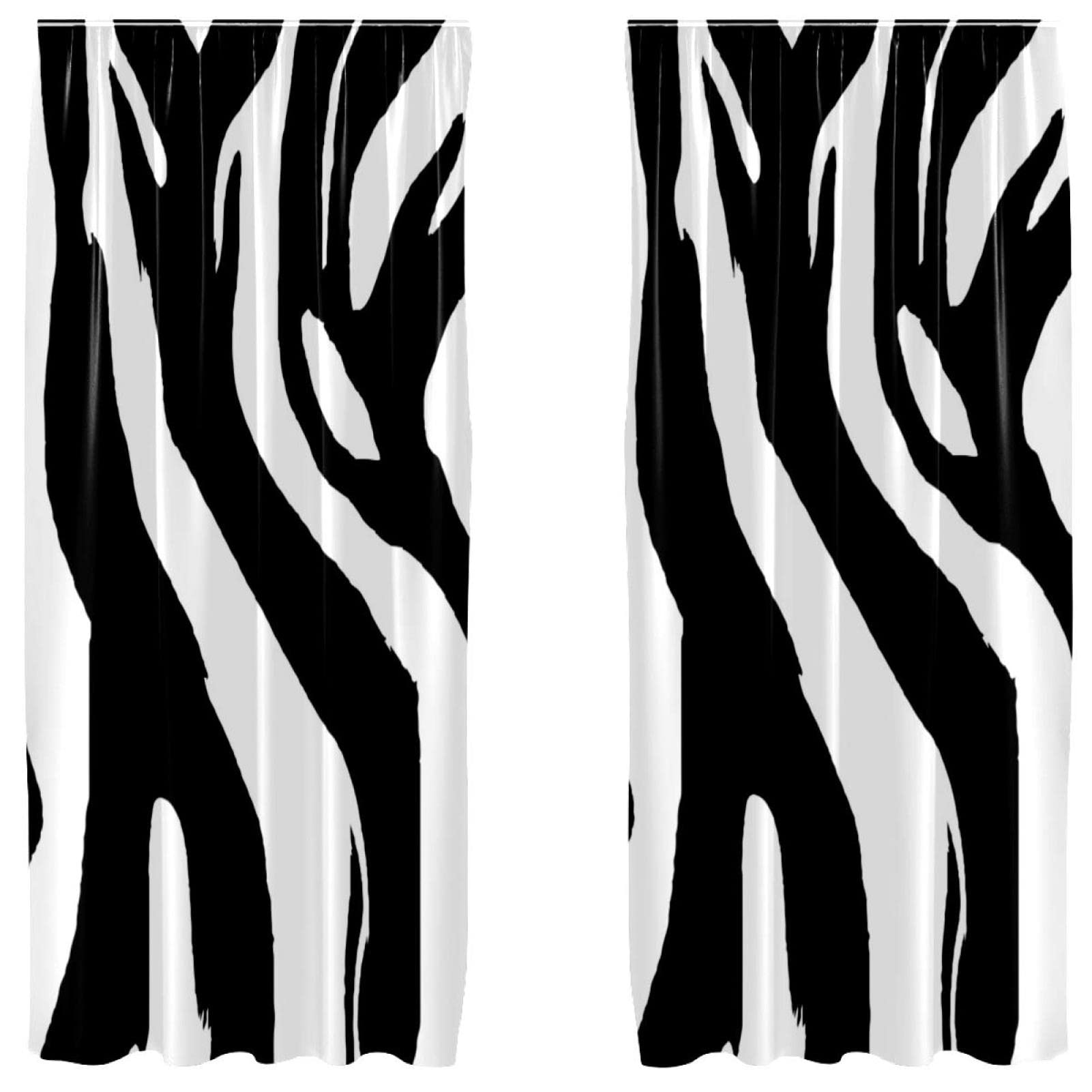 Cortinas de cebra blanco negro en juego de 2 paneles decorativos ligeros de 55 x 84 pulgadas