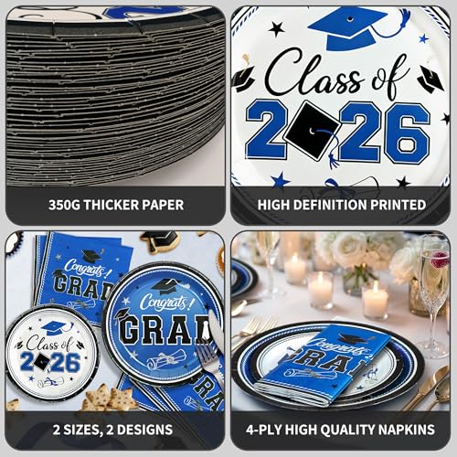 CheerBox 2026 Blue and Black Graduation Party Supplies - Thickened Disposable Paper Plates and Napkins, 50 Sets of 7" & 9" Plates and Napkins for 50 Guests by CheerBox - Used condition - Image 5