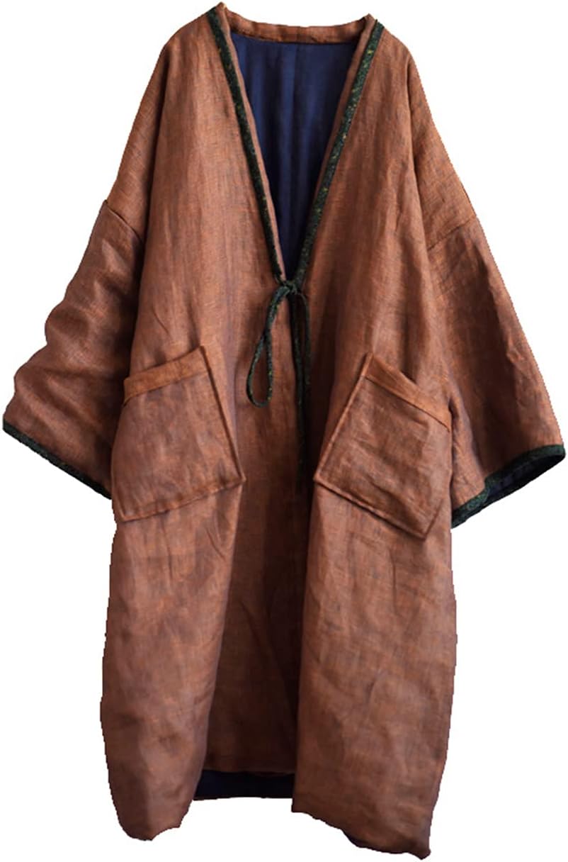 NFYM Women Vintage Trench Coat Autumn Long Sleeve Open Front Cardigan Coat Plus Size Long Jacket Overcoat Outwear